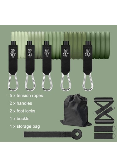 Sones 11'i 1 Arada Fitness Çekme İpi Seti Yoga Çekme İpi Erkekler Kadınlar İçin Ev Direnç Bantları Eğitim İpi, Özellikler: 150 Lbs Degrade Gri