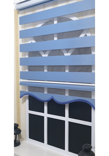 Zebra Stor Perde Mavi Etek Dilimli St 006