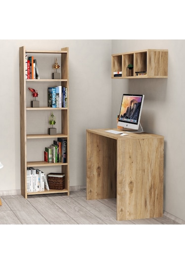 Tanmob Çalışma Masası Raflı Kitaplıklı Çam - Clm0302