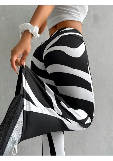 Kadın Yüksek Bel Zebra Desenli Dalgıç Tayt Desenli