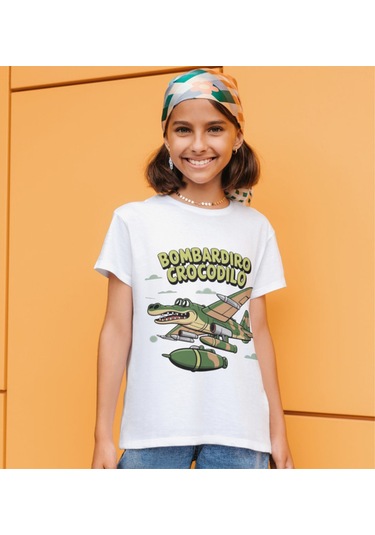 Bombardino Crocodilo Tişört Bombarıddıno Crocodil Çocuk T-shirt Tung Sahur Yetişkin Unisex Tişört Beyaz