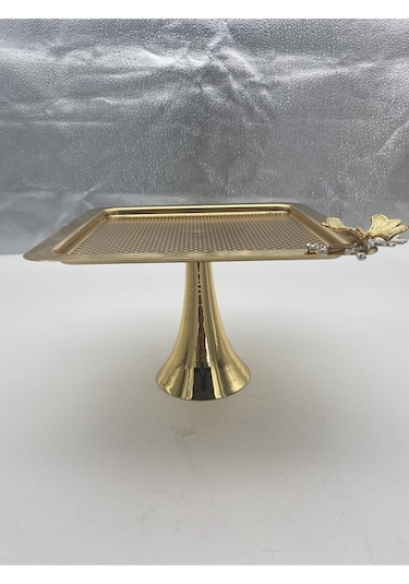 Ayaklı Gold Kare Metal Çay Ve Kahve Servis Sunum Tepsisi