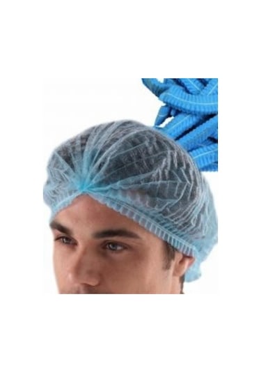 Tela Nonwoven Akordeon Bone 52 Cm Çift Lastikli Saç Bonesi Mavi 1000 Adet