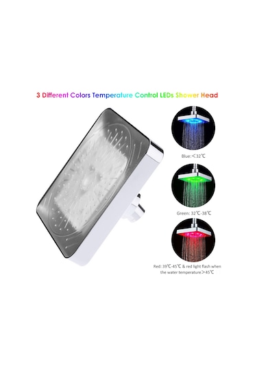 Lemestar 8 Led Işıklı Düş Başlığı 3 Renk Sıcaklık Algılama Otomatik Renk Değiştirme Özelliği Diğer