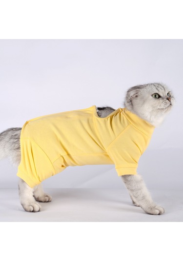 Vkemall Kedi Ameliyat Sonrası Kıyafeti - Yara Koruma Ve Yalama Engelleme - Modal Dokuma - Sarı Xs Boyutu