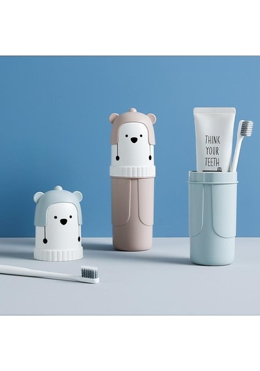 Pembe Sevimli Taşınabilir Diş Fırçası Tutucu Kutusu Seyahat Diş Fırçası Bardağı Gargara Bardak Diş Macunu Saklama Kabı Banyo Dış Mekan Malzemeleri Pembe