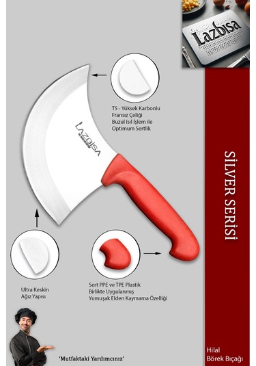 Lazbisa MFT-524 Silver Serisi Pide Börek Bıçağı Mutfak Bıçak Pizza Bıçak Kırmızı