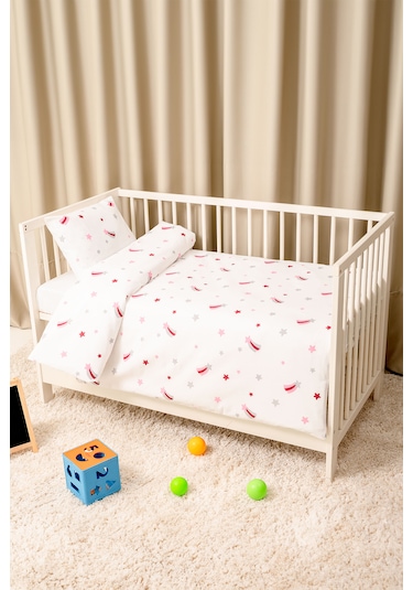 Bebek Nevresim Takımı Fermuarlı 95x145 CM Pembe Yıldız