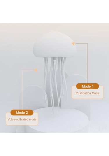 Vkemall Dokunmatik Ve Sesli Kontrollü Led Deniz Ateşi Şekilli Dinamik Renk Değiştiren Şarjlı Gece Lambası Beyaz