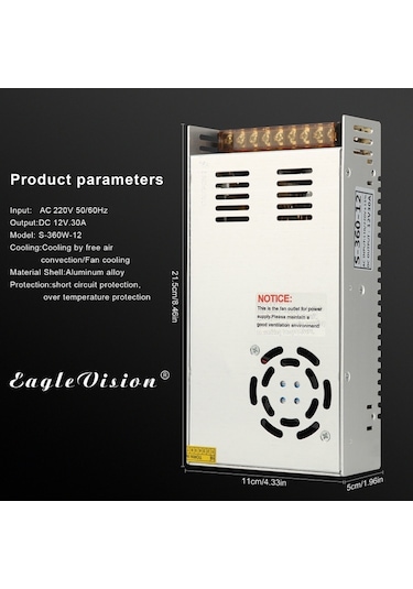 Ac 220v Dc 12v 30a 360w Güç Adaptörü Ac-dc Dönüştürücü Modülü Gerilim Trafosu Anahtarı Güç