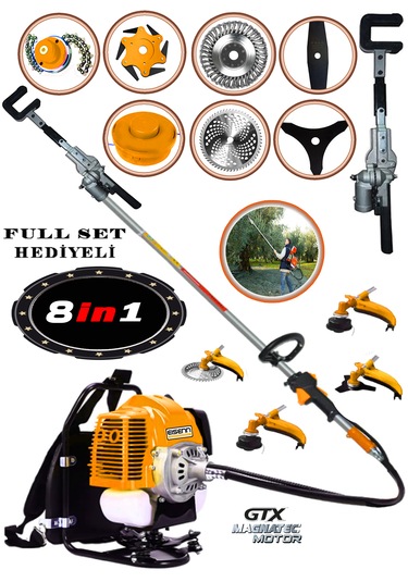 Eisenn Hero9000 Sırt Tip Benzinli Motorlu Tırpan + Zeytin Badem Hasat Makinesi 9 Parça Özel Set