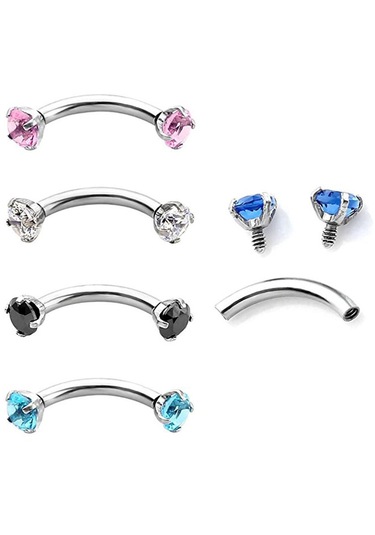 Homyl Paslanmaz Çelik Zirkon Kavisli Kaş Piercing Beyaz