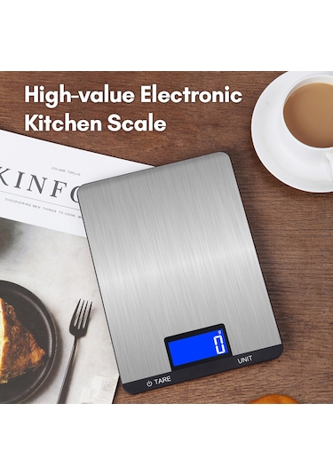 Dijital Mutfak Tartısı 10kg/22lb Şarjlı Dijital Mutfak Tartısı Lcd Ekran Dokunmatik Butonlar 7 Birim Seçeneği 3g/0.1oz Hassas Ölçüm Paslanmaz Çelik Dijital Tartı Pişirme İçin Siyah