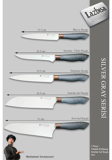 Silver Gray Serisi Mutfak Bıçak Et Sebze 3 Lü Şef Bıçağı Mft-568