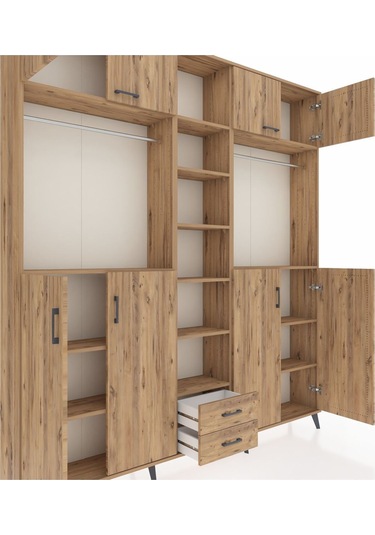 Arges Dolap 14 Raflı 2 Çekmeceli 2 Askılı 220x30x243 Çam-çam/çam Atlas Çam/atlas Çam