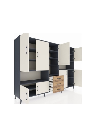 Hyperion Dolap 13 Raflı 3 Çekmeceli 9 Kapaklı 220x44x163 Antrasit Antrasit-aytaşı/çam