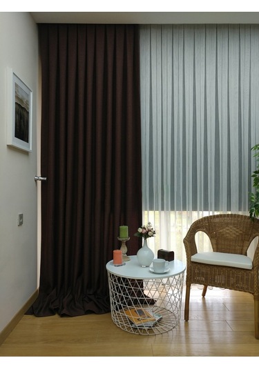 Evdepo Home Keten Kahverengi Fon Perde Tek Kanat Kahverengi