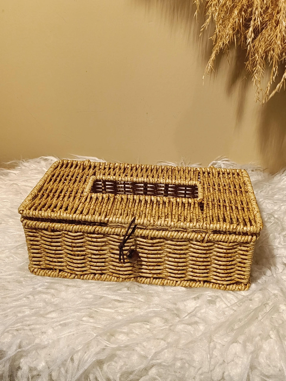 Hasır Rattan Kapaklı Dikdörtgen Organizer / Peçetelik Diğer