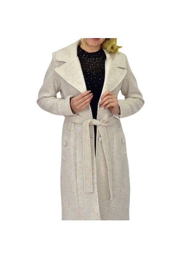 Kadın Pıtırcık Uzun Kaşe Kaban Bgl-st04121 Krem