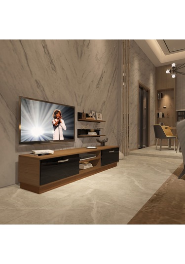 Decoraktiv Eko 4b Mdf Dvd Tv Ünitesi Tv Sehpası Ceviz - Siyah