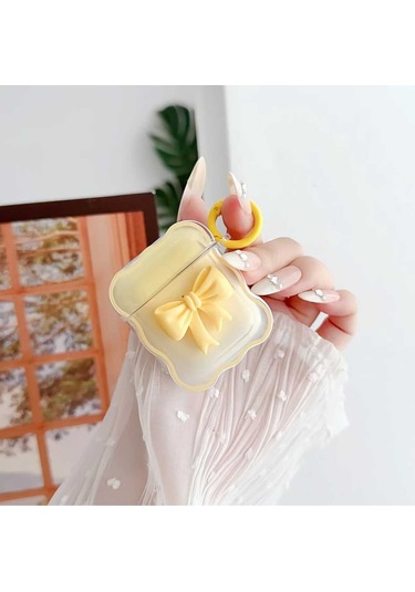 İphone Pro/pro2 Nesil Uyumlu Koruyucu Bluetooth Kulaklık Kılıfı Figürlü Fiyonk Sarı Airpods Pro/pro2 Nesil