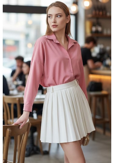 Armonika Kadın Açık Pembe Oversize Uzun Basic Gömlek Arm-22y001118