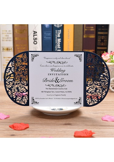 Yaozixa 10'lu Perl Kağıt Davetiye Seti Kabuğu + İç Kart - Gül Desenli, Düğün/doğum Günü/toplantı, Mavi, Zengin Ve Şık, D0100