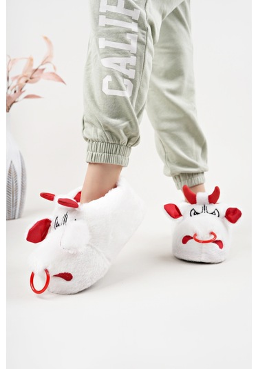 Devida Yumuşak Taban Sevimli Hayvan Panduf Beyaz Beyaz