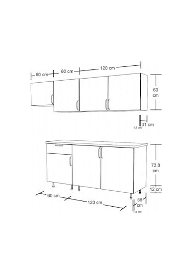 Mobilique Tezgahsız Hazır Mutfak 240 CM Beyaz - Meşe