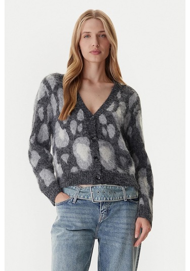 Only Kadın Onledelıe V Yaka Desenli Yün Hırka 15353090 Gri Gri
