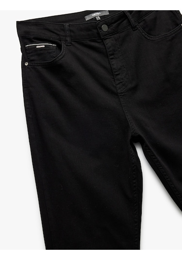 Koton Normal Bel Düğmeli Pamuklu Cep Detaylı Gabardin Pantolon Siyah 6wam40063hw Siyah