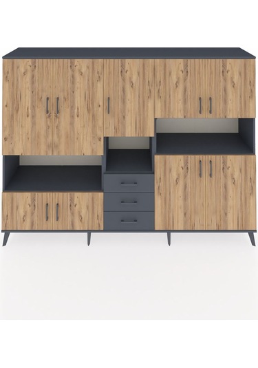 Hyperion Dolap 13 Raflı 3 Çekmeceli 9 Kapaklı 220x44x163 Antrasit Antrasit-çam/antrasit