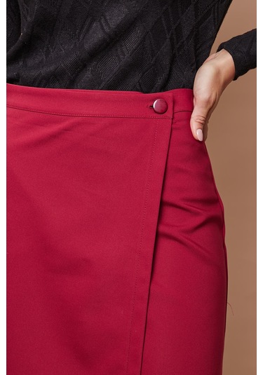 Kadın Yüksek Bel Kruvaze Model Hafif Likralı Şık Kumaş Ofis Kalem Etek-bordo Bordo