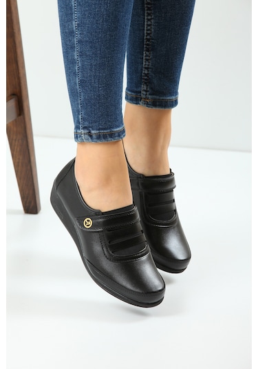 Kadın Siyah Klasik Ayakkabı Ortopedik Anne Ayakkabısı Anne Babet