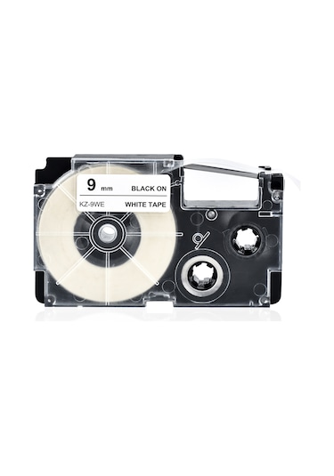 Skycity 9mm Beyaz Üstü Siyah Pet Etiket Bandı - Korozyona/suya Dayanıklı, Yüksek Yapışkanlık, Casio Kz-9we Yazıcı İçin