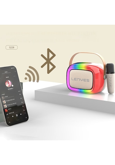 Lenyes S228 Rgb Işıklı Askılı Mikrofonlu Bluetooth Speaker Hoparlör V5.3 Bej