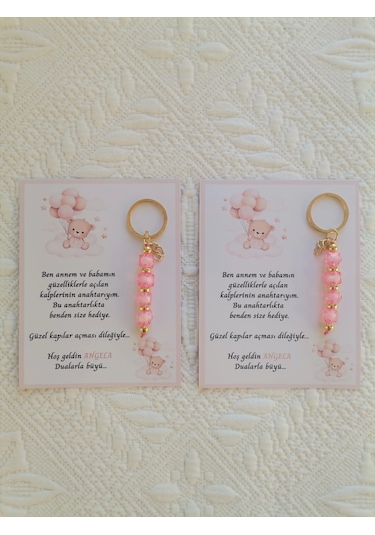 İsme Özel Tasarım Pembe Anahtarlık Hastane Yeni Doğan 40 Mevlidi Dağıtmalık Hediyelik 72 Adet
