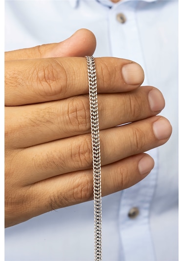 Zırh Motif Gümüş Erkek Bileklik -8411 Gümüş
