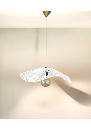 Hasır El Yapımı Bohem Asimetrik Şekilli Rustik Avize - Beyaz Beyaz