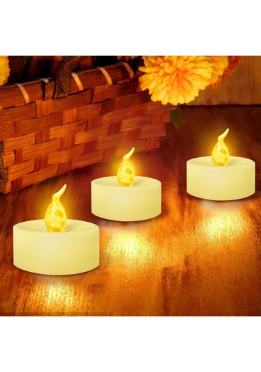 Maiyame 24'lü Islak Beyaz Parıltılı Plastik Led Mumlar, Kaliteli Altın Delikli Kağıtlar İle Set, Romantik Atmosfer Oluşturucu Ev Dekorasyon Aydınlatma Renkli