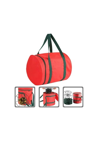 Yunboo 600d Oxford Kumaş Noel Işık Depolama Çantası - Sulu Dayanıklı, Taşınabilir, Boşluk Tasarrufu Yuvarlak Noel Aydınlatma Saklama Çantası Kırmızı