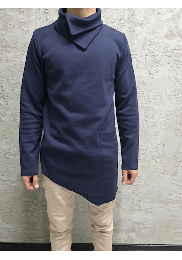 Şal Yaka Cep Detaylı Erkek Sweatshirt Lacivert