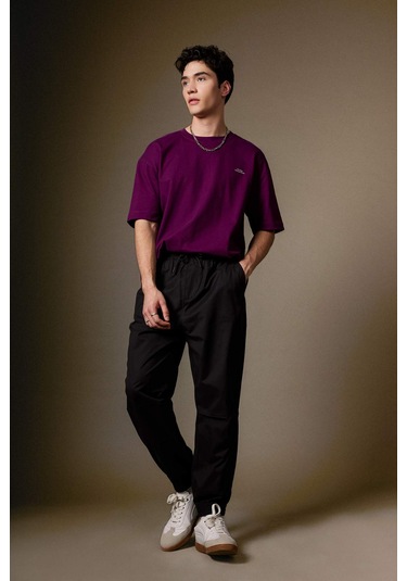DeFacto Jogger Gabardin Pantolon Regular Beli Bağcıklı Cepli Lastikli Paça B7493AX24SPBK81