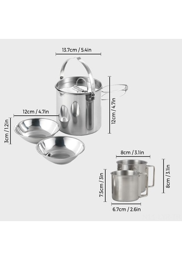 Ranyeek Stainless Steel Kamp Mutfak Seti 5 Parça - Tencere, Kupa Ve Kaseler İle Taşınabilir Outdoor Pişirme Ekipmanı Çok Renkli