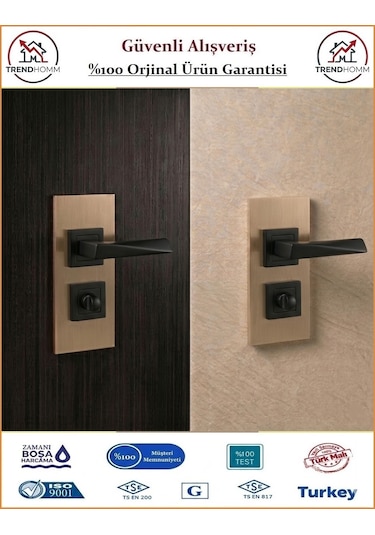 Grossavm Prizma Rozetli Wc Banyo Kapı Kolu - Mat Siyah - 1 Takım Ön Ve Arka
