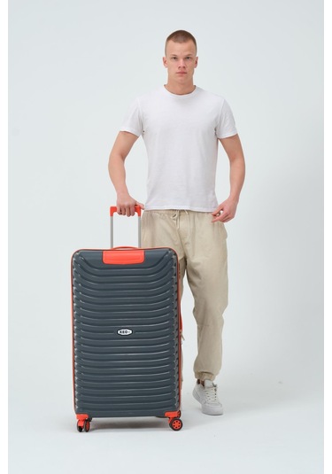 Keo-plus Gri-turuncu Büyük Boy Silikon Kırılmaz Pp Valiz Gri - Turuncu