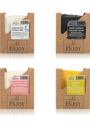 Suds Enjoy Doğal Eşek Sütlü Sabun + Cilt Beyazlatıcı Sabun + Aktif Karbon Sabun + Safran Sabun 100 G