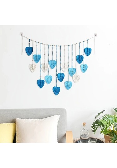 Elmpaly Mavi Yaprak Goblen Duvar Dekoru 124x73 Cm Ic Mekan Oturma Odasi Kafe Dıy