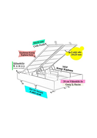 Nironyatak Niron Silver Baza Ve Başlık Seti 100 x 200 CM Cm Tek Kişilik Kaydırmaz