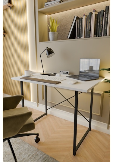 Metal Ayaklı Çalışma Masası Ofis Masası Beyaz 60 x 90 Beyaz